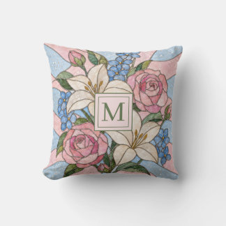 Cojín Decorativo Monograma Personalizado de Vidrio Emplomado Floral
