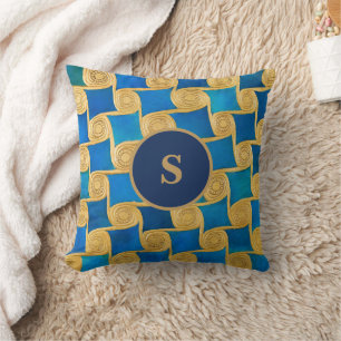 Cojín Decorativo Monograma personalizado del antiguo Egipto azul do
