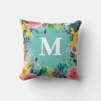 Cojín Decorativo Monograma personalizado floral pintado inicial