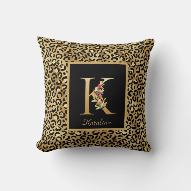 Cojín Decorativo Monograma personalizado K del leopardo moderno ini (Anverso)