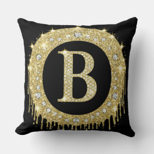 Cojín Decorativo Monograma Personalizado Letra B Diamante de Oro