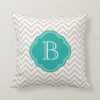 Cojín Decorativo Monograma Personalizado Linen Beige Chevron