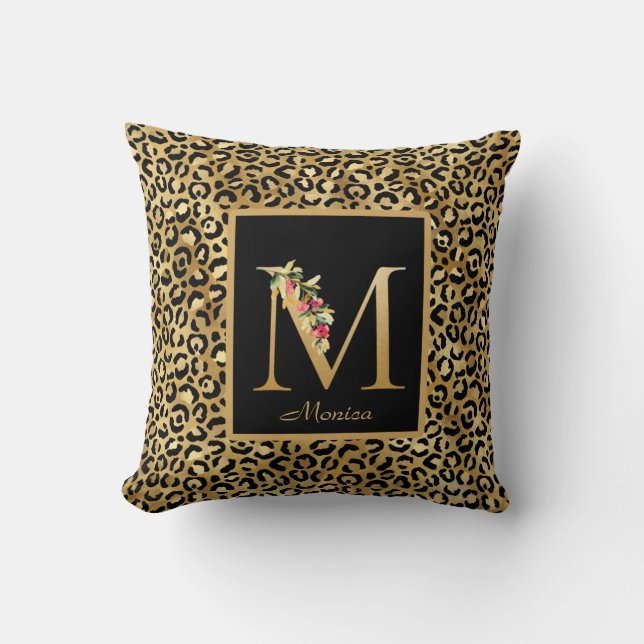 Cojín Decorativo Monograma personalizado M de Leopardo moderno inic (Anverso)