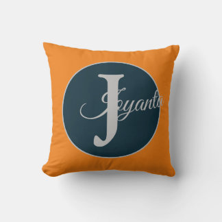 Cojín Decorativo Monograma personalizado naranja gris azul Elegante