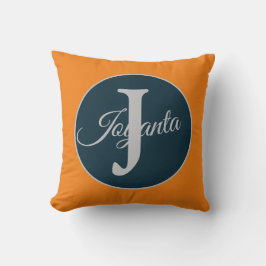 Cojín Decorativo Monograma personalizado naranja gris azul elegante