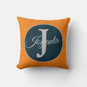 Cojín Decorativo Monograma personalizado naranja gris azul elegante