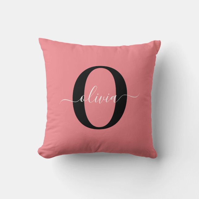 Cojín Decorativo Monograma personalizado Nombre del guión negro ros (Anverso)