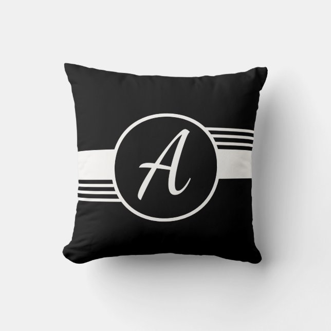 Cojín Decorativo Monograma personalizado Pillow blanco y negro (Anverso)