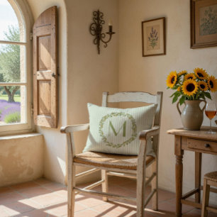 Cojín Decorativo Monograma personalizado Sage Green Stripes & Olive