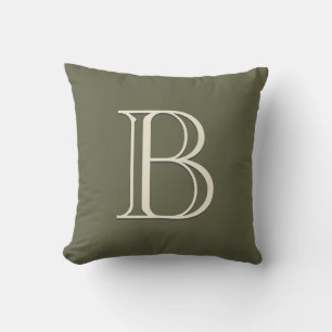 Cojín Decorativo Monograma Personalizado Verde Musgo y Blanco