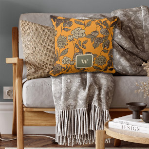 Cojín Decorativo Monograma Personalizar de flores exóticas de otoño