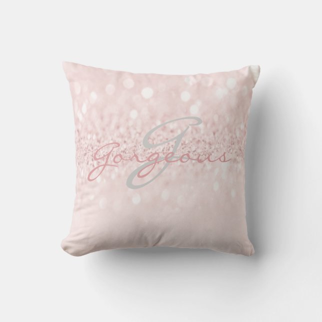 Cojín Decorativo Monograma plateado con Purpurina gris rosado (Anverso)