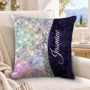 Cojín Decorativo monograma plateado púrpura iridiscente de purpurin