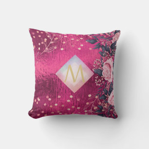 Cojín Decorativo Monograma Purpurina de la Marina Rosa Metálica Gir