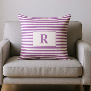 Cojín Decorativo Monograma Rayas Lila Claro/Blanco