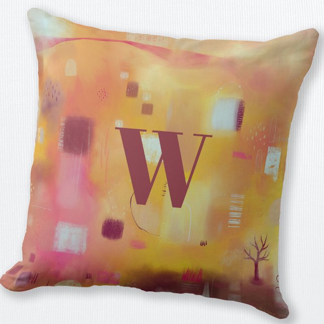 Cojín Decorativo Monograma Resumen moderno Amarillo (Monogram personalized yellow abstract art throw pillow)