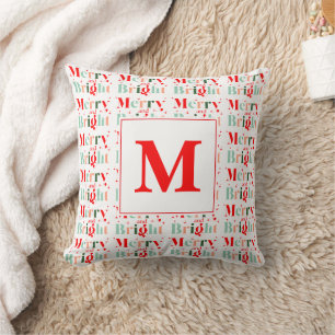 Cojín Decorativo Monograma Retro Alegre y Brillante Navidad