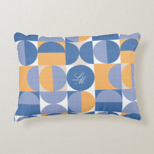 Cojín Decorativo Monograma Retro Azul Amarillo Círculos Mediados de
