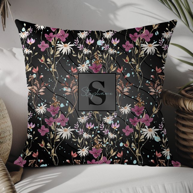 Cojín Decorativo Monograma Retro Boho Elegante Flores Silvestres (Subido por el creador)
