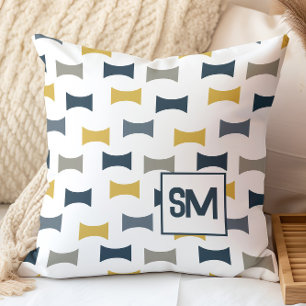 Cojín Decorativo Monograma Retro Mediados de Siglo Geométrico Azul 