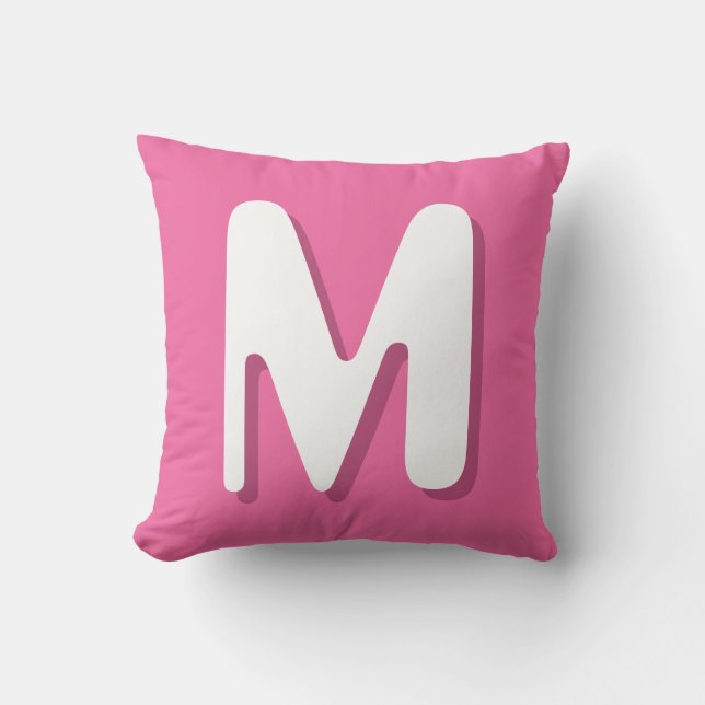 Cojín Decorativo Monograma Retro Rosa Blanco (Anverso)