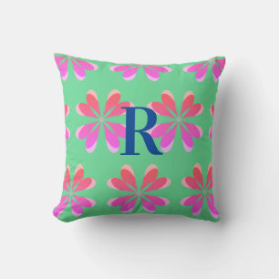 Cojín Decorativo Monograma retro rosa verde