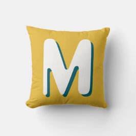 Cojín Decorativo Monograma Retro Verde Azul Blanco Amarillo