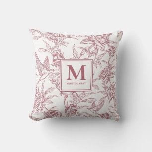 Cojín Decorativo Monograma Rojo Vintage Floral Toile de Jouy Francé