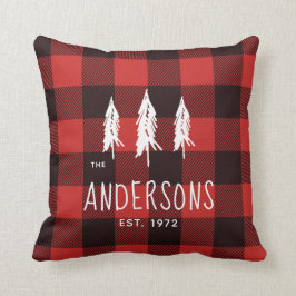 Cojín Decorativo Monograma rojo y negro del país rústico de la