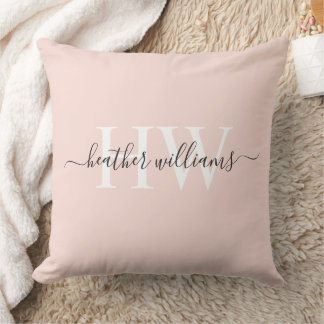 Cojín Decorativo Monograma rosa blanco sólido pastel suave personal