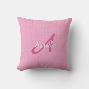 Cojín Decorativo Monograma rosa bonito y pequeños puntos