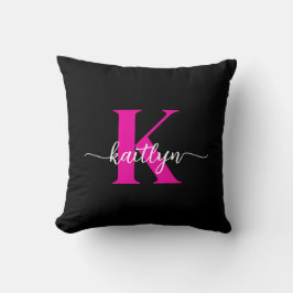 Cojín Decorativo Monograma Rosa Caliente Negro
