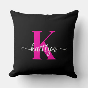 Cojín Decorativo Monograma Rosa Caliente Negro