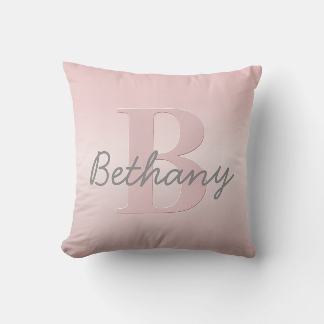Cojín Decorativo Monograma rosa de Personalizable corto y guión de  (Anverso)