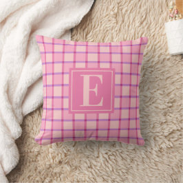 Cojín Decorativo Monograma rosa púrpura a cuadros moderno
