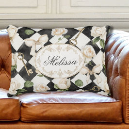 Cojín Decorativo Monograma Rosa Vintage Flores de diamante blanco n