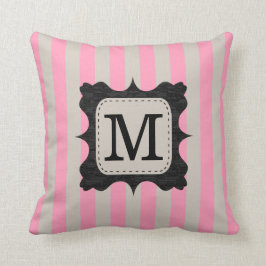 Cojín Decorativo Monograma rosado del personalizado del negro del