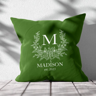 Cojín Decorativo Monograma ruso Dark Green personalizado inicial