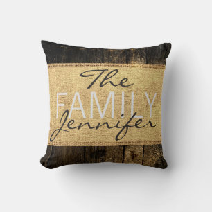 Cojín Decorativo Monograma Rústico Burlap Viejo Wood Look