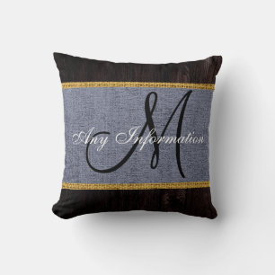 Cojín Decorativo Monograma Rústico Gris Burlap De Madera