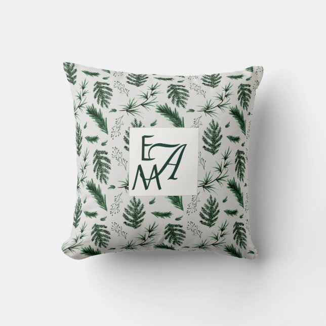 Cojín Decorativo Monograma Selva Verde Sale Botánico 3 Iniciales (Anverso)