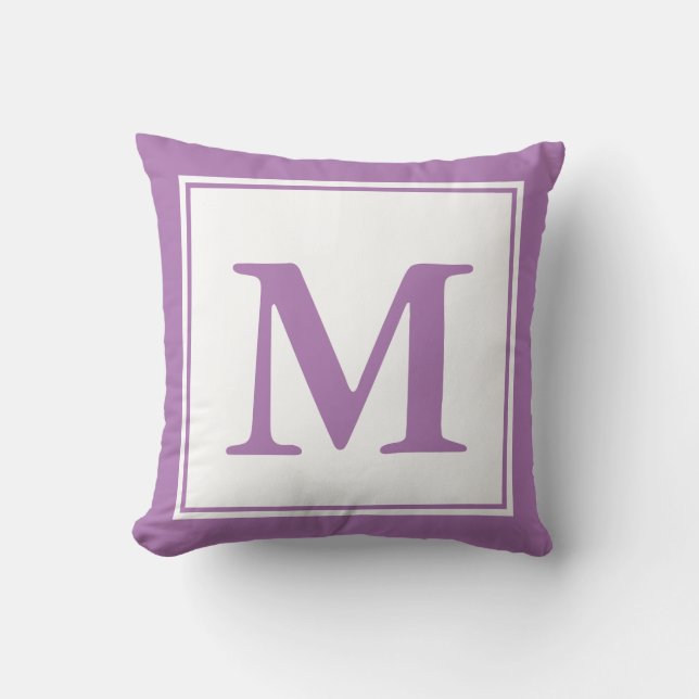 Cojín Decorativo Monograma simple blanco y de lavanda (Anverso)