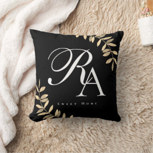 Cojín Decorativo Monograma Simple Chic Negro