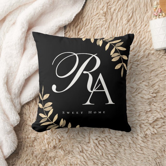 Cojín Decorativo Monograma Simple Chic Negro (Manta)