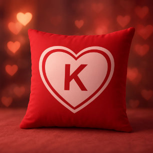 Cojín Decorativo Monograma simple de corazón rosado rojo San Valent