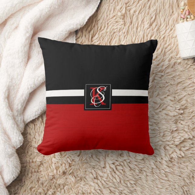 Cojín Decorativo Monograma simple de dos tonos negro y rojo (Manta)