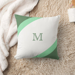Cojín Decorativo Monograma simple de rayas verdes y blancas