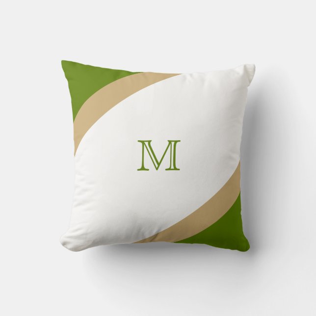 Cojín Decorativo Monograma simple de rayas verdes y marrones (Anverso)