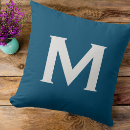 Cojín Decorativo Monograma simple elegante y moderno azul