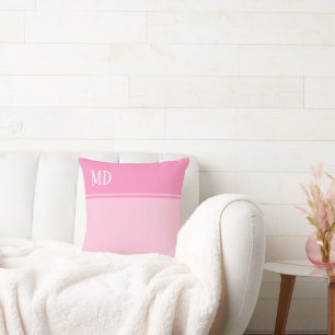 Cojín Decorativo Monograma simple y con rayas rosadas en Bonito